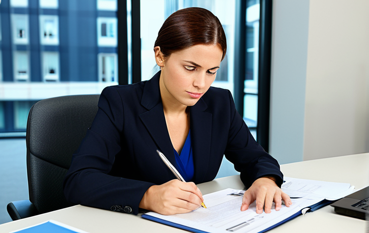 Businesswoman in Office**
"A professional businesswoman in a modest business suit, sitting at a desk in a modern office, fully clothed, appropriate attire, safe for work, perfect anatomy, natural proportions, professional photography, high quality, corporate environment, serious expression, holding a pen, reviewing documents, natural lighting, focus on professionalism, family-friendly."
**
