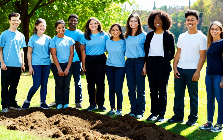 **

"A diverse group of fully clothed students participating in a community service project, possibly planting trees or serving food at a soup kitchen, appropriate attire, sunny day, park background, safe for work, perfect anatomy, correct proportions, high-quality photography, professional setting, family-friendly"

**