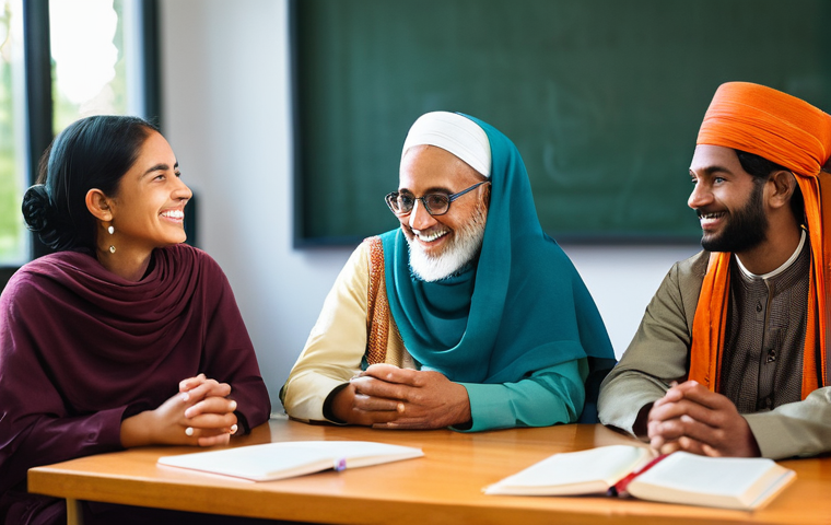기독교와 세계 평화 - **Interfaith Dialogue and Shared Humanity:** A diverse group of adult individuals, approximately fiv...