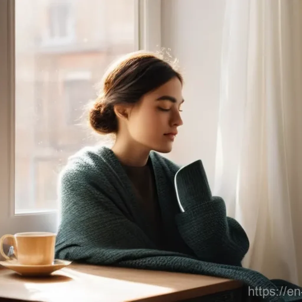 기독교 명상과 기도 - **Prompt:** A young adult, of any gender, sits serenely in a sunlit, cozy corner by a window. They a...