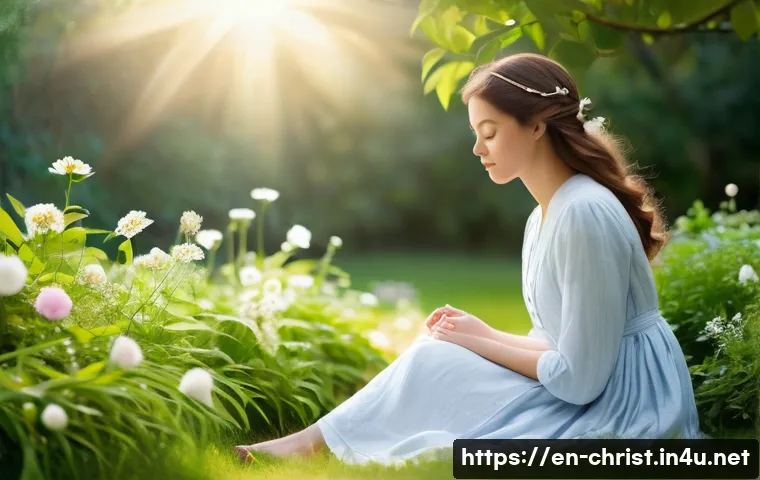 기독교와 재능 기부 - **Prompt:** A serene, introspective woman sits peacefully in a sun-dappled garden, surrounded by lus...