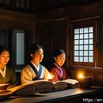 일제 강점기와 한국 기독교 - A secret gathering of diverse Korean Christians during the colonial era, meeting quietly in a dimly ...